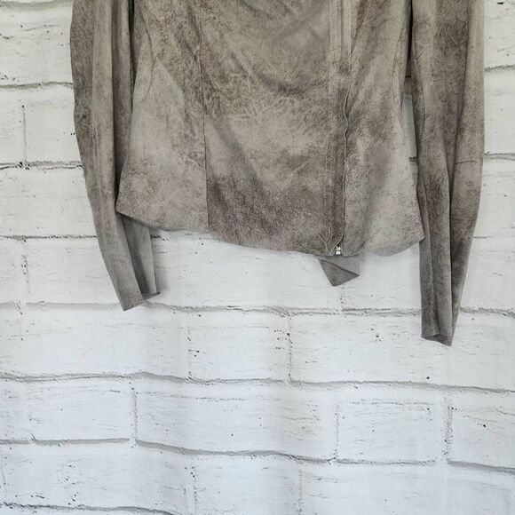 BNCI by Blanc Noir Womens Gray Asymmetrical Zipper Suede Moto Jacket Size Medium - Picture 4 of 13